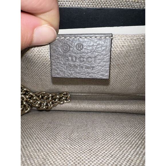 Gucci 510304 Pebbled Leather Shoulder Bag with Chain Strap - Taupe - Picture 10 of 12